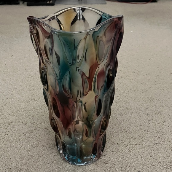 Vintage Other - Multicolor textured large Glass Vase, thick high quality, light reflective